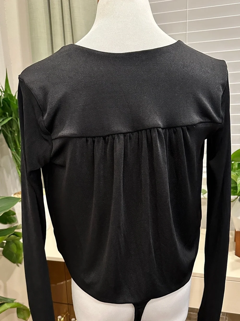 Free People Black Long-Sleeve Surplice Bodysuit